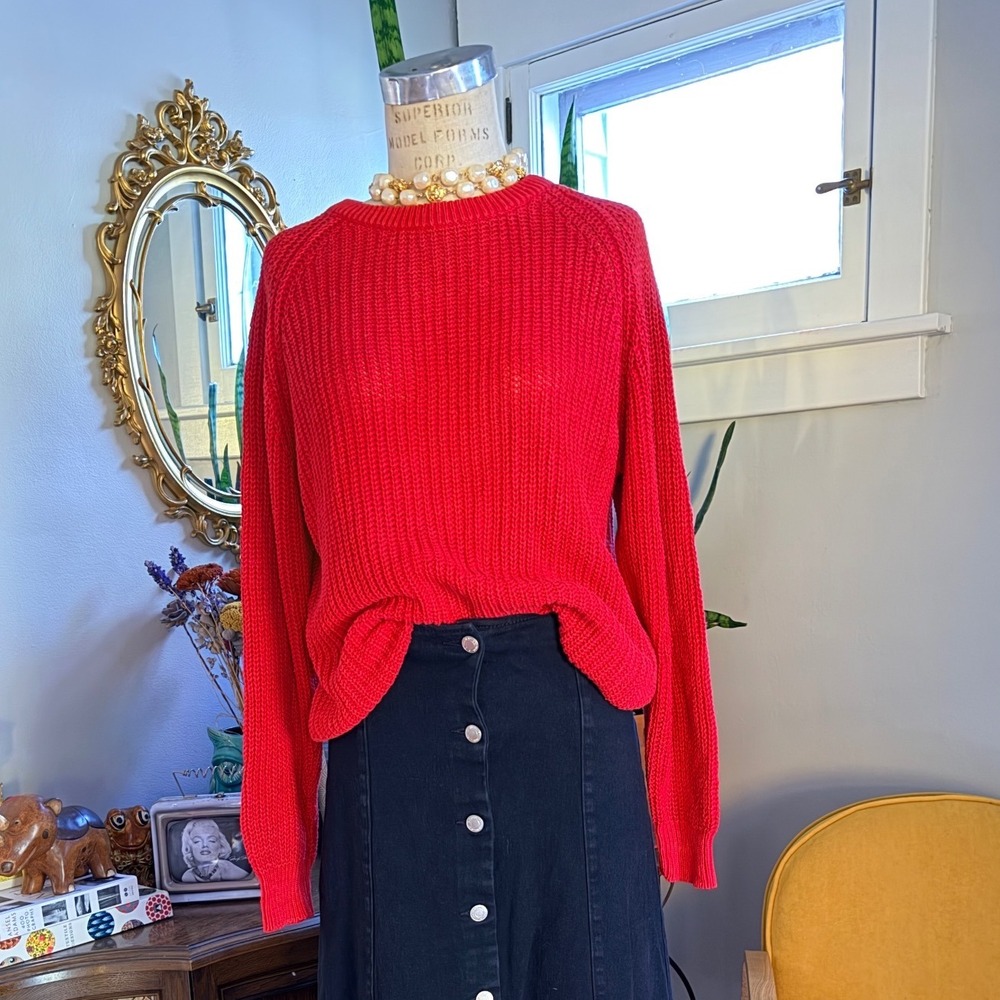 L SIMSBURY‎ LTD vintage red knit 100% cotton SWEATER CREW NECK WOMEN'S M